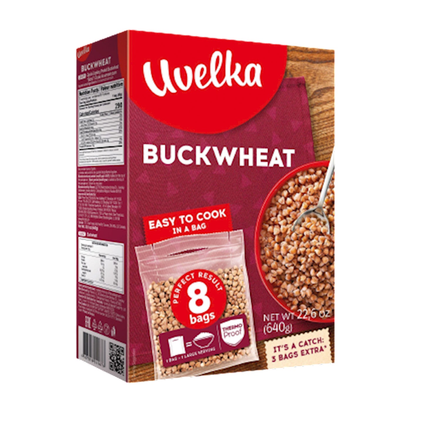 UVELKA BOIL-IN-BAG BUCKWHEAT 8x80GR BAGS x 8 BOXES